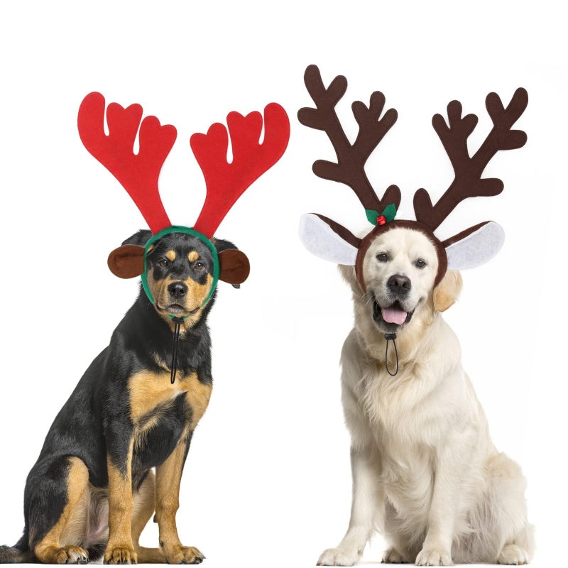 BWOGUE Dog Christmas Elk Reindeer Antlers Headbands Set Pet Christmas Costume Accessories Headwear for Medium Large Dogs - Image 1